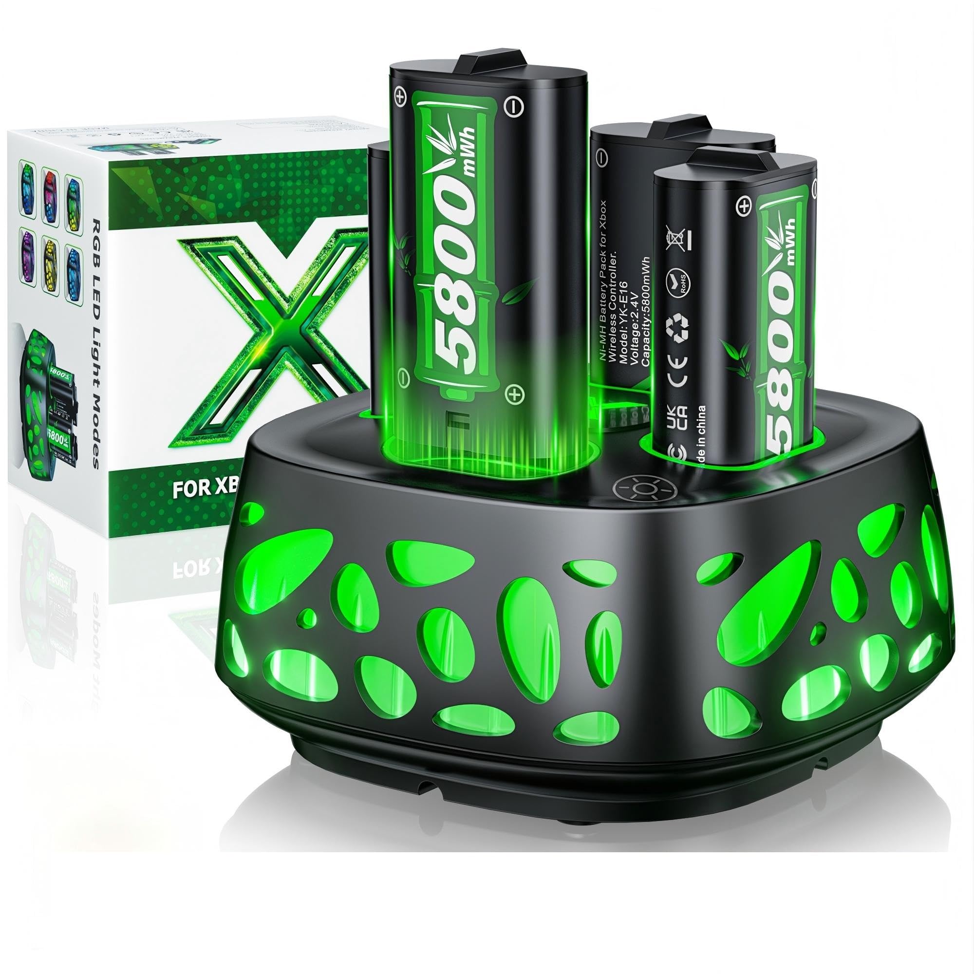 4 x 5800mWh Battery for Xbox One/Xbox Series S/X, 2.5H Fast Charging Station 10 