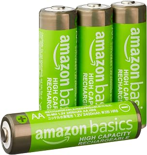 Amazon Basics 4-Pack Rechargeable AA NiMH High-Capacity Batteries, 2400 mAh, 1.2V, Low Self Discharge, Pre-Charged, Recharge up to 400x Times