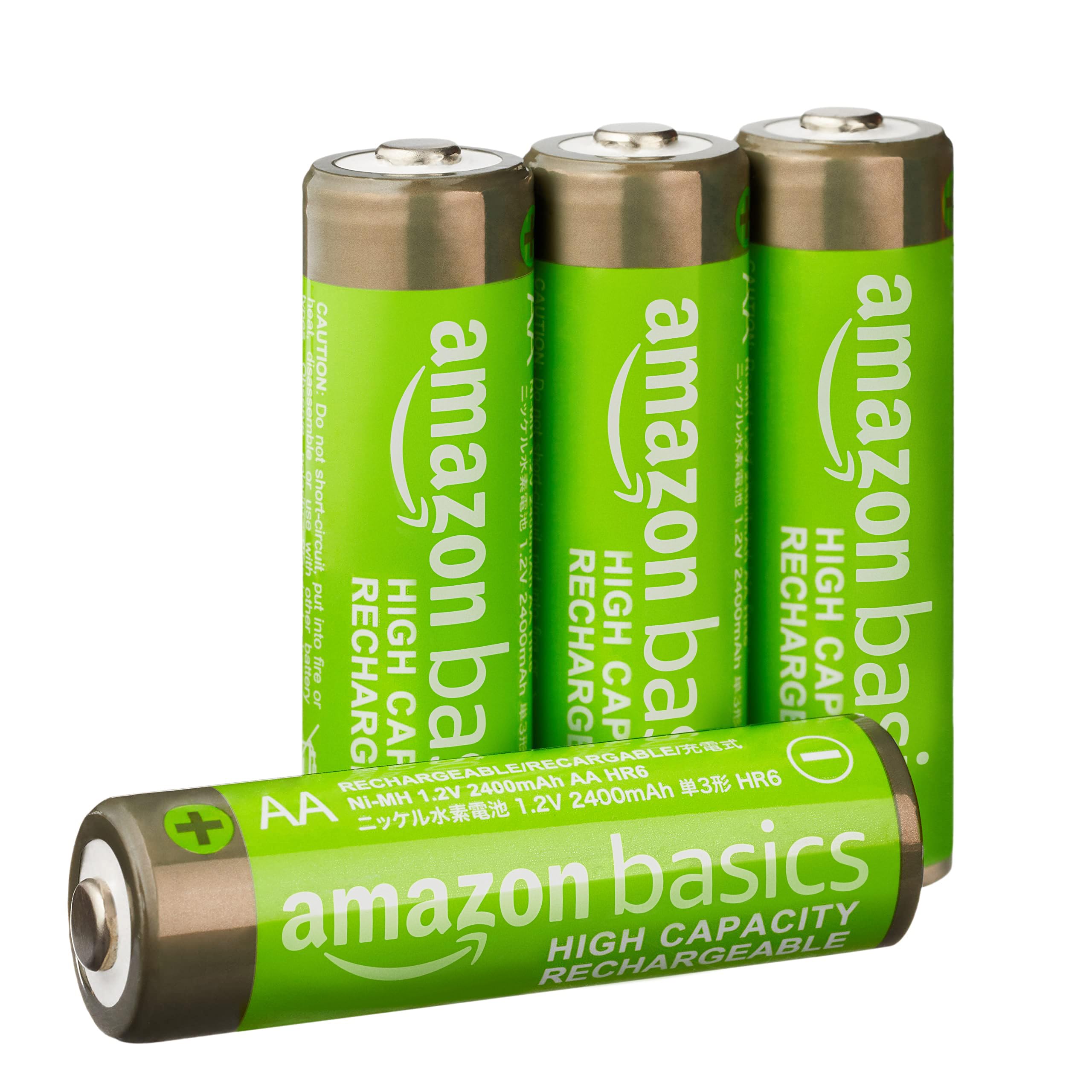 Amazon Basics 4-Pack Rechargeable AA NiMH High-Capacity Batteries, 2400 mAh, 1.2