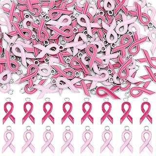 MARFOREVER 120 Pcs Breast Cancer Awareness Charms for Jewelry Making | Pink Ribbon Charms Pendants, Alloy Enamel Breast Cancer Charms, Bracelets Necklaces Keychains Making, DIY Craft Accessories