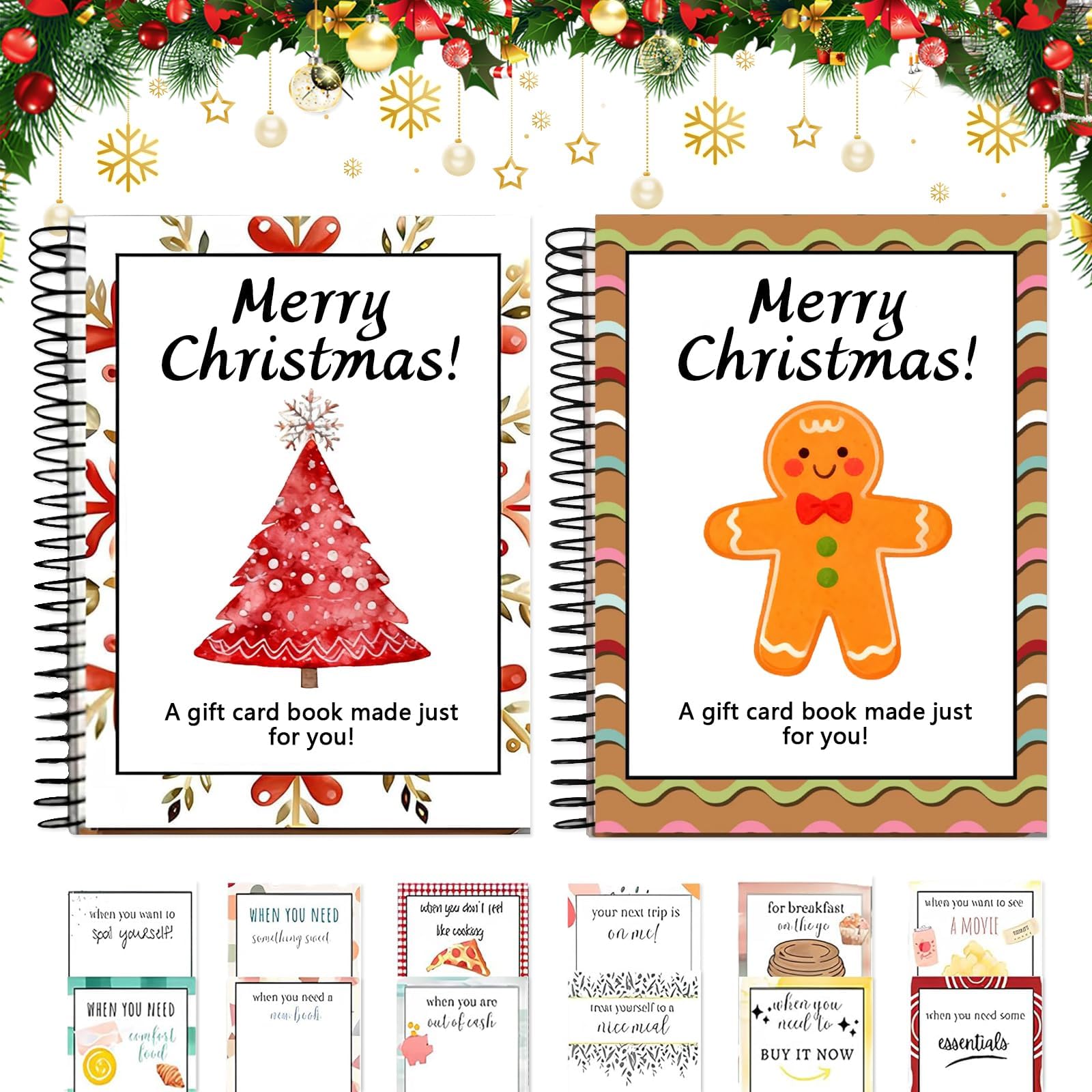 2Pcs Gift Card Booklet Christmas - Creative DIY Gift Card Books with 12 Pages Su