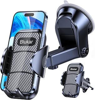 Blukar Car Phone Holder, Adjustable Car Phone Mount Cradle 360° Rotation | 4 in 1 Super Stable for Dashboard/Windscreen/Air Vent, One Button Release for All 4.7 to 6.7 inch Smartphones