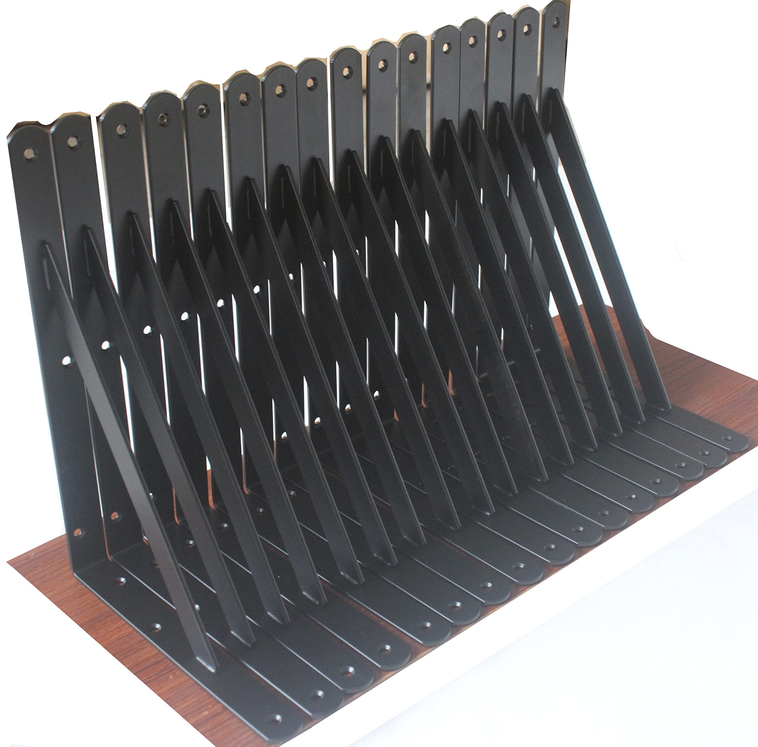 12 Pack L12 x H 8" Black Heavy Duty Shelf Brackets with Screws Metal Shelf Brack