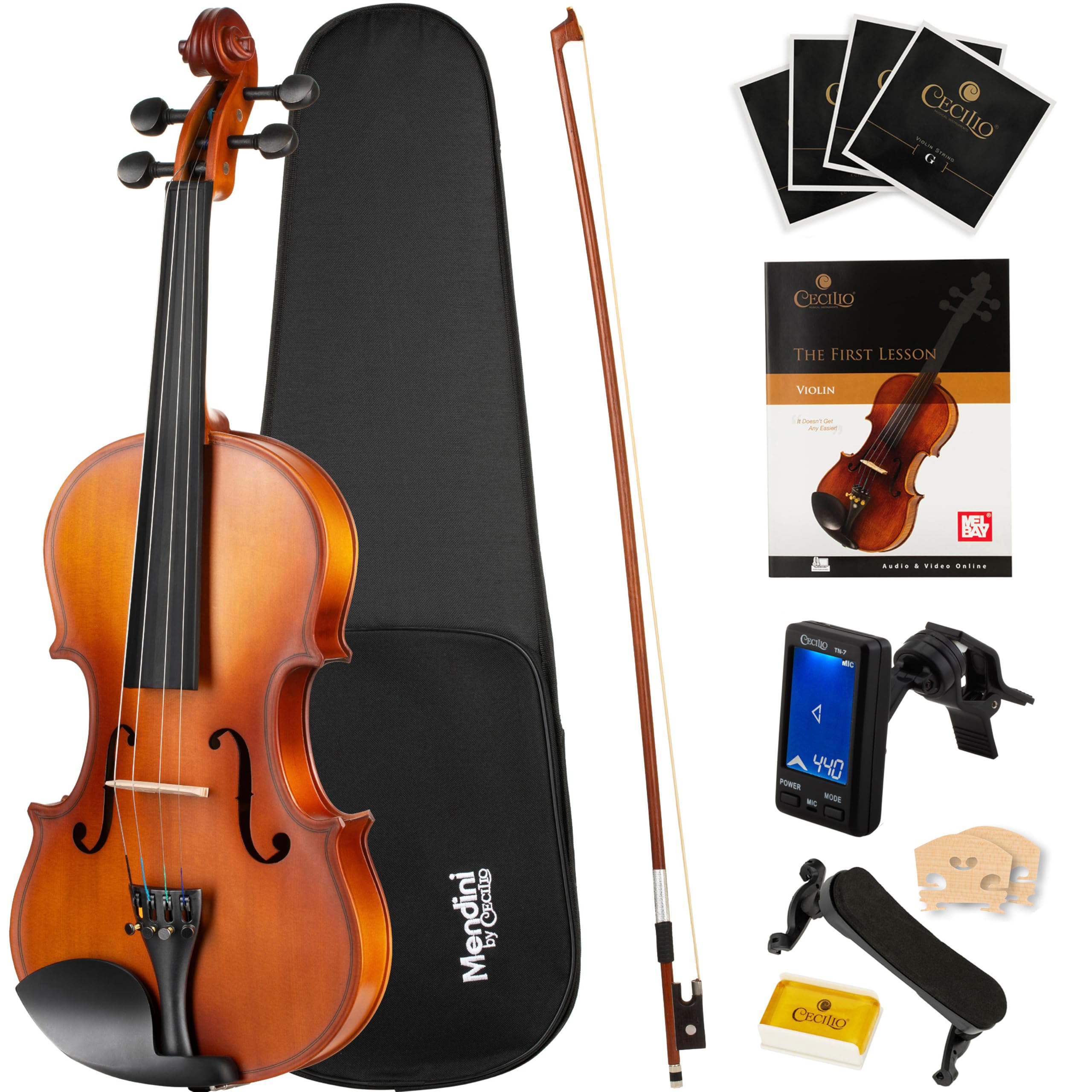 Mendini By Cecilio 1/2 Violin Set For Beginners - Fiddle Solidwood Kit with Hard