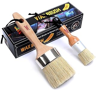 Chalk and Wax Paint Brushes for Furniture, 2 Pack Natural Bristles | 2.5 Inches Natural Wax Application Brushes with round and oval designs for furniture painting, waxing, and refinishing