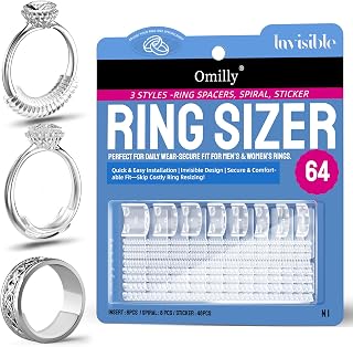 Ring Sizer Adjuster for Loose Rings, 64-Piece Set with 3 Types (Spiral Coils, Ring Guards, Sizing Strips) Fits Ring Widths 1-10mm, Invisible Resizing Solution for Women &amp; Men