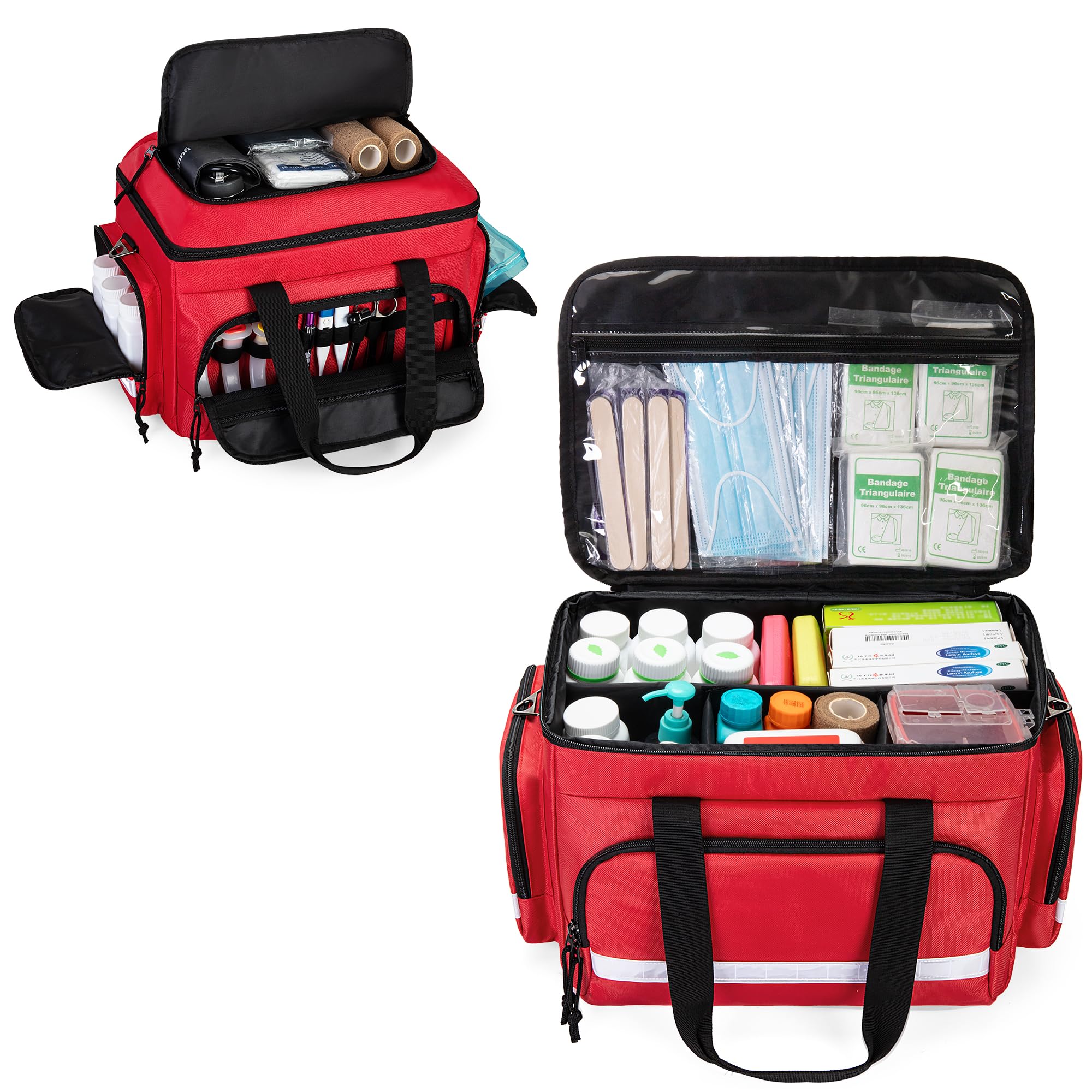 Damero Medical Trauma Bag, First Aid Bags Empty Medical Bag, Red | with Detachab