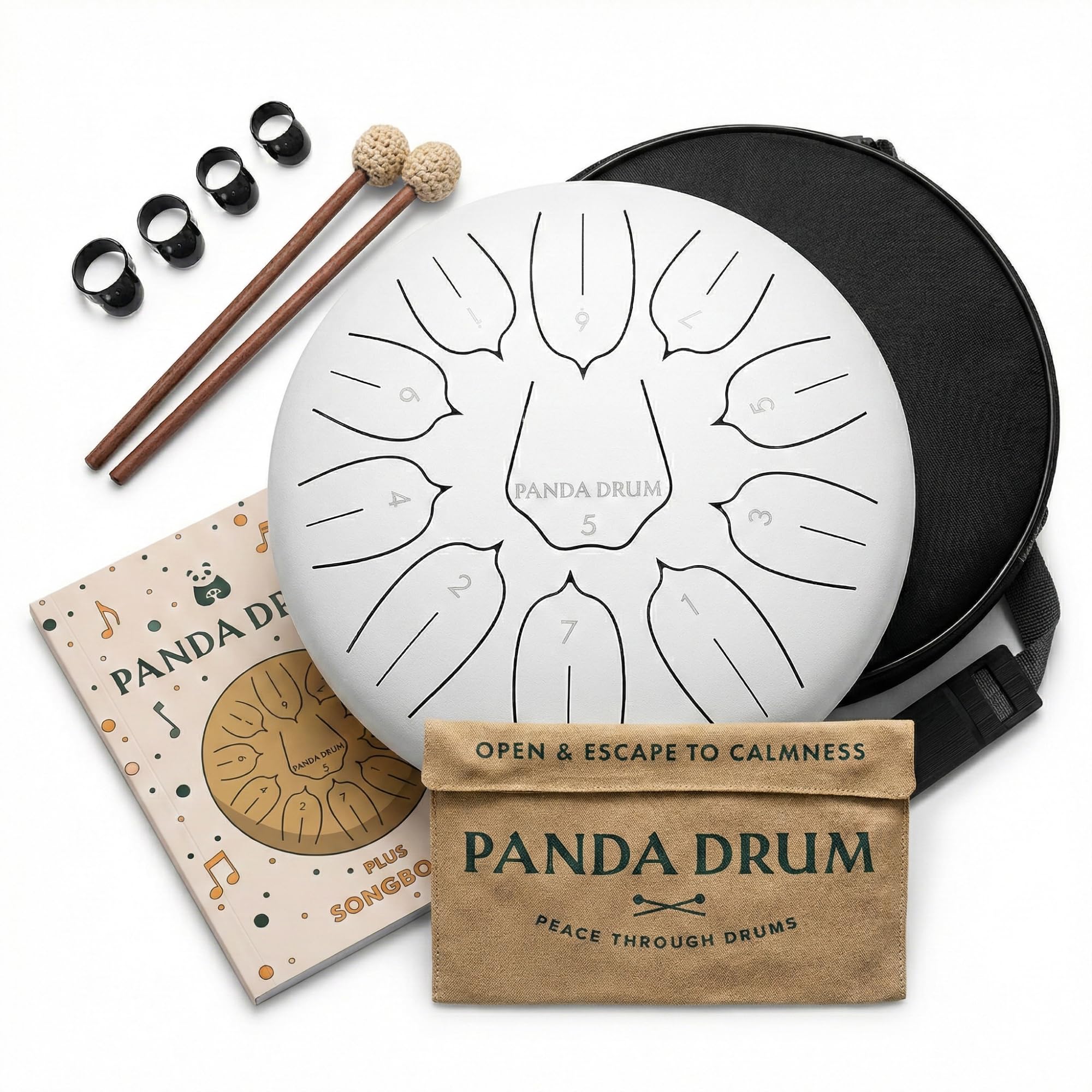 Panda Drum Plus (White) | Steel Tongue Drum for Inside & Outside | 11 Inch | wit