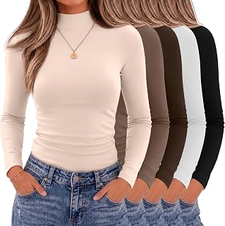 Oakgarden 5 Pack Mock Turtleneck Top for Women Base Shirts