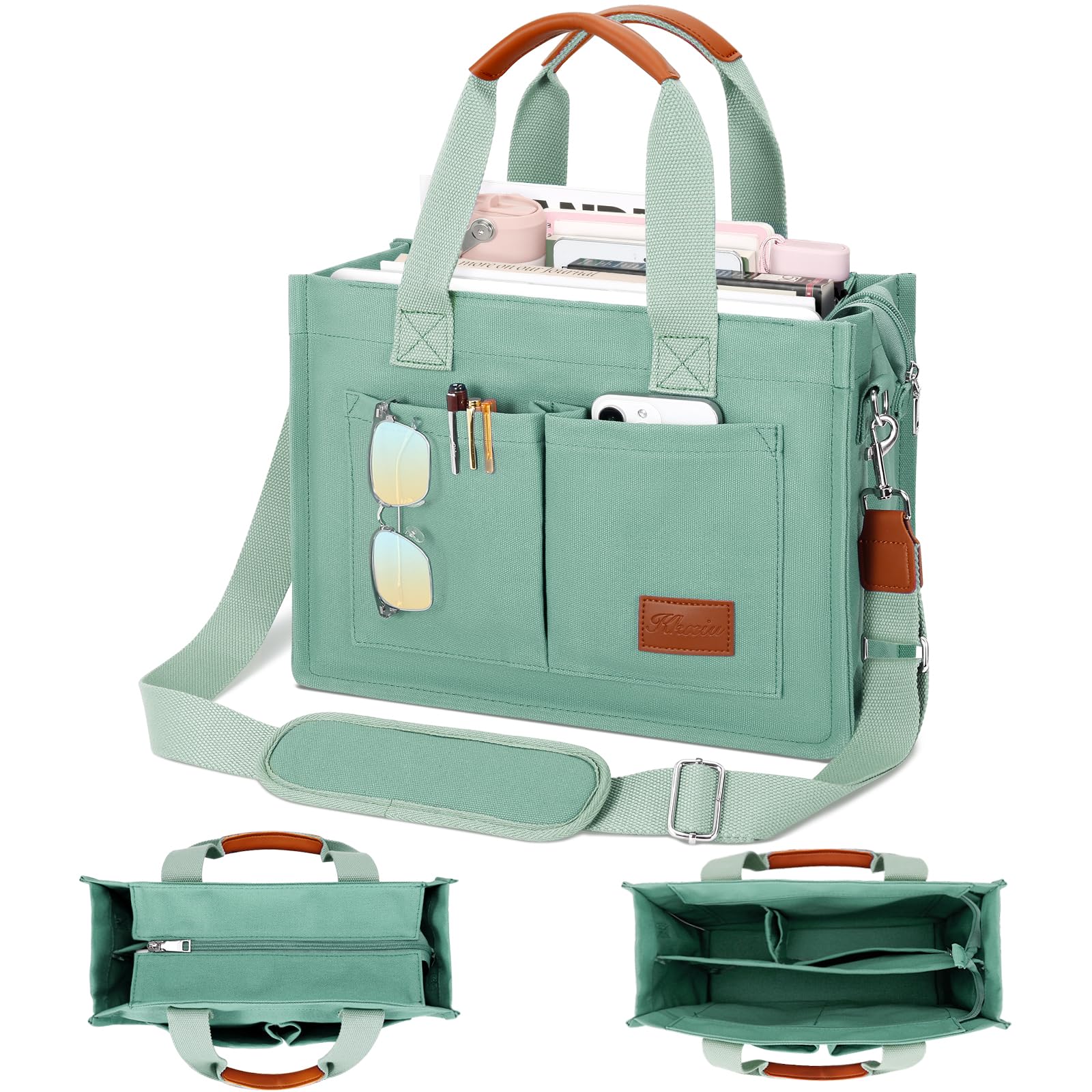KKXIU Large Canvas Tote Bag for Women with Zipper and Compartments Crossbody Wor