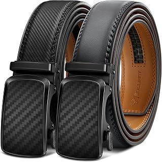 BULLIANT Belt 2 Pieces, Men's Leather Belt Automatic Ratchet Buckle, 35 mm Adjustable Size for Trousers Suit Dress