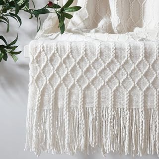 KASYLAN Acrylic Knitted Soft Throw Blanket Sofa Bed Off White 60x80 Inch