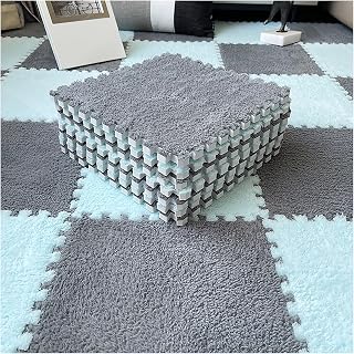 10 Pcs Sensory Mats Sensory Floor Tiles Funnyfuzzy Interlocking Puzzle Floor Mats Carpet Dog Blanket Soft Pet Bed Cover DIY Cuttable Non-Slip Thick Rug for Home Bedroom and Living Room 11.8X11.8X0.4in