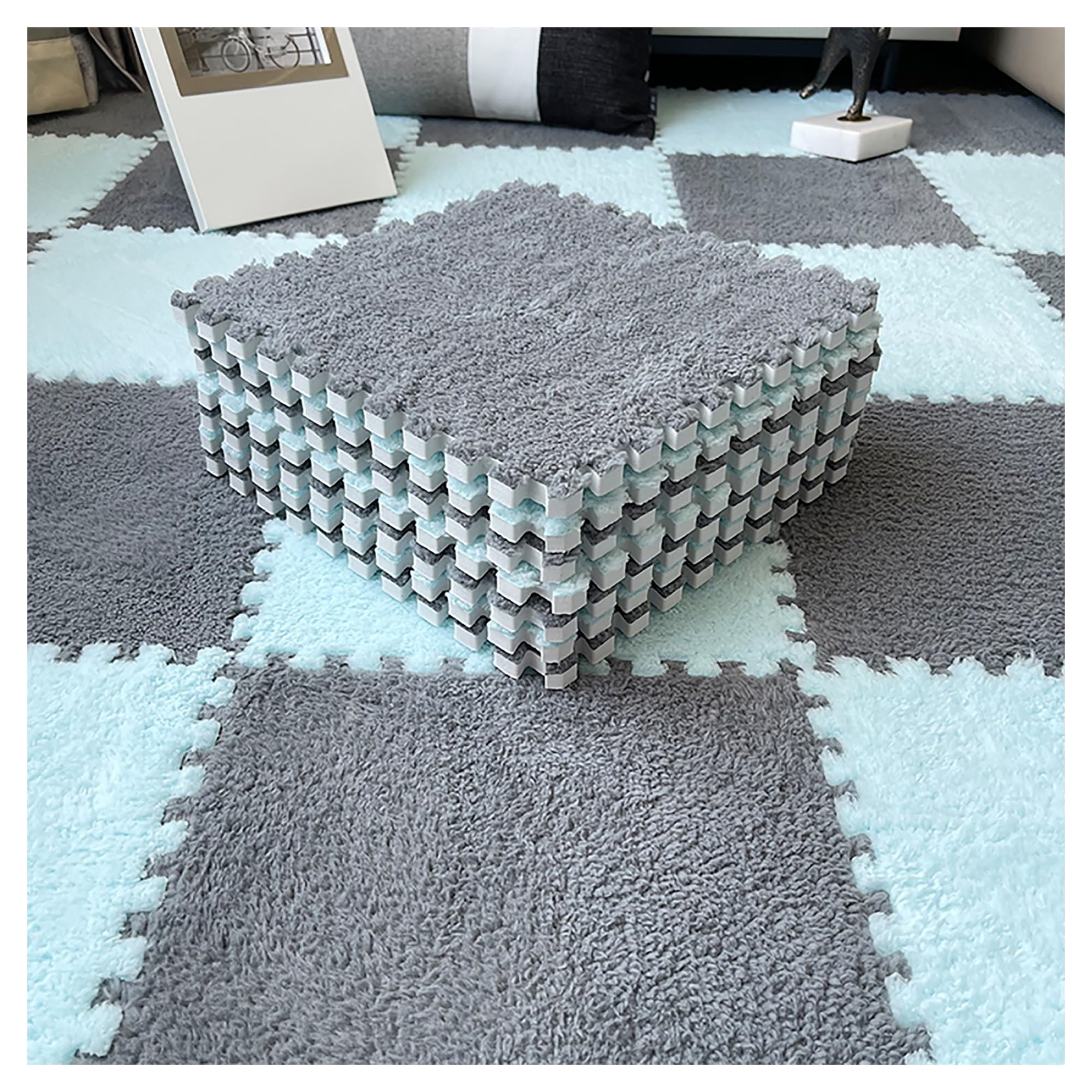 10 Pcs Sensory Mats Sensory Floor Tiles Funnyfuzzy Interlocking Puzzle Floor Mat