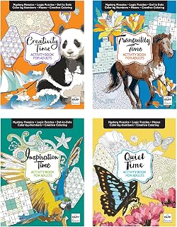 Activity Books for Adults: 4-Book Collection with Logic Puzzles, Sudoku, Color by Number, Mystery Mosaics, Mazes, Dot-to-Dot & Creative Coloring for Stress Relief and Relaxation