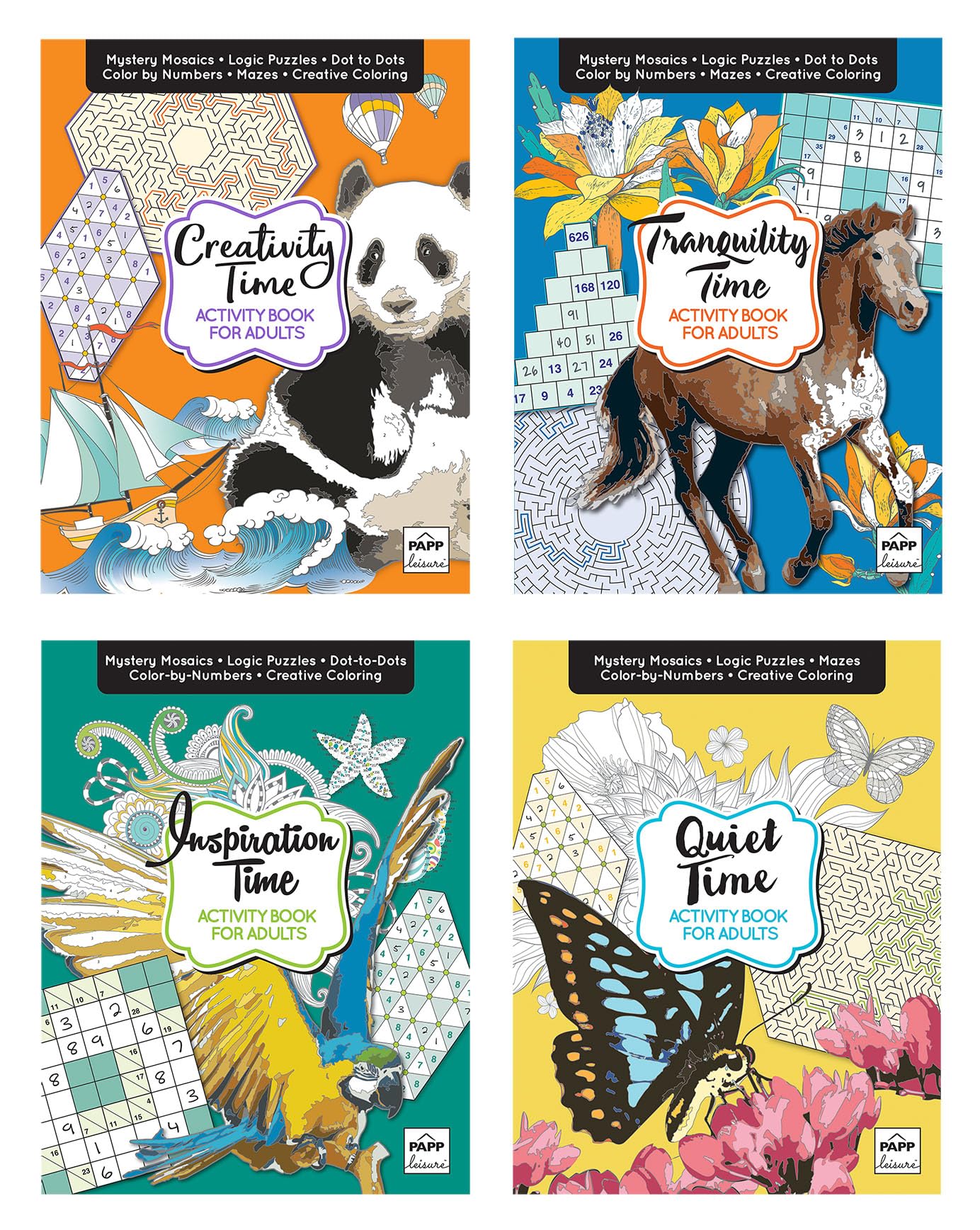Activity Books for Adults: 4-Book Collection with Logic Puzzles, Sudoku, Color b