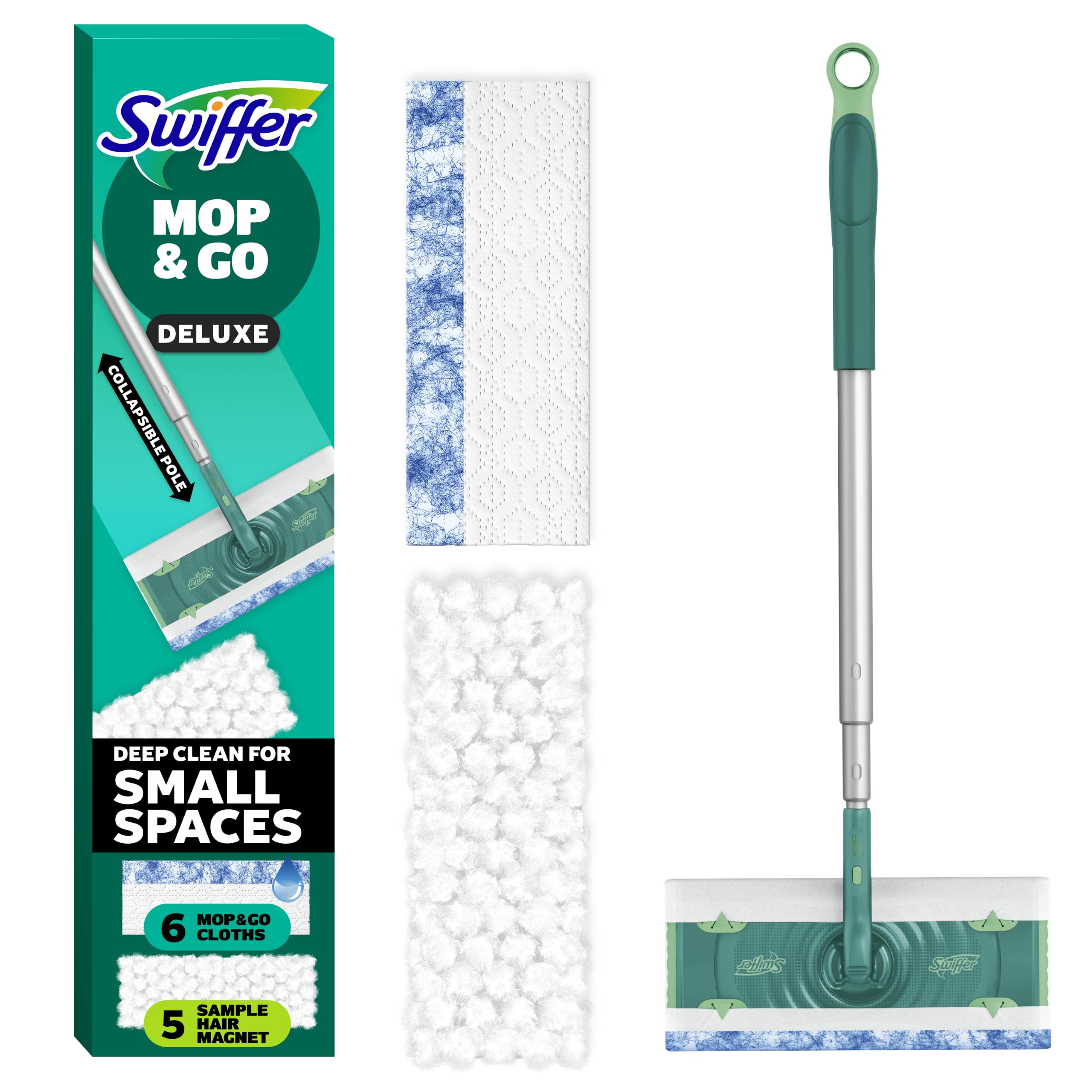 Swiffer Mop & Go Deluxe 2-in-1 Multi-Surface Kit for Floor Cleaning | Includes 1