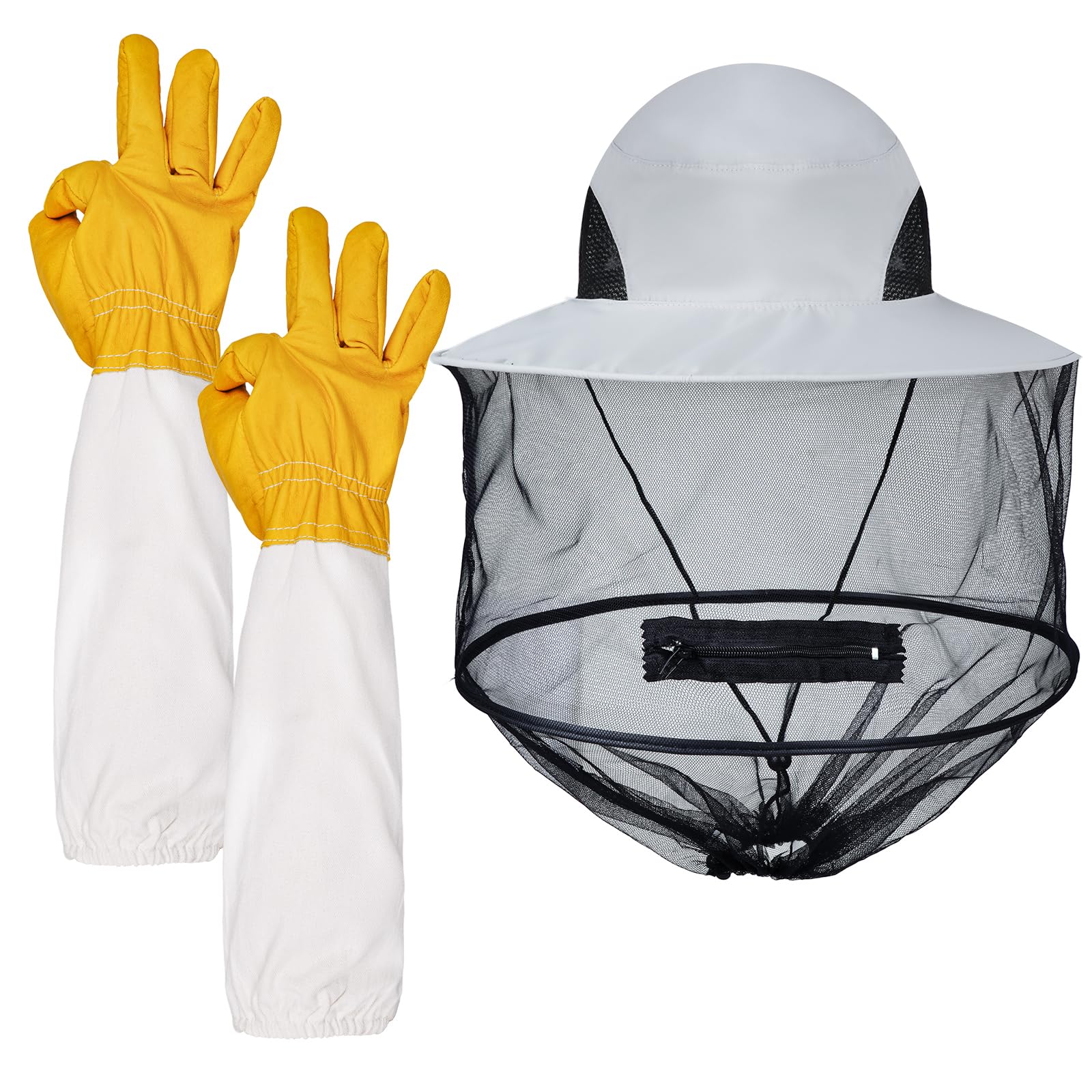 Sucrain Beekeeping Gloves Hats Set Thick Leather Bee Gloves with Ventilated Slee