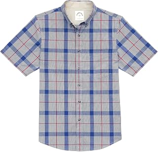 Dubinik® Men's Casual Plaid Cotton Short Sleeve Shirts with Pockets