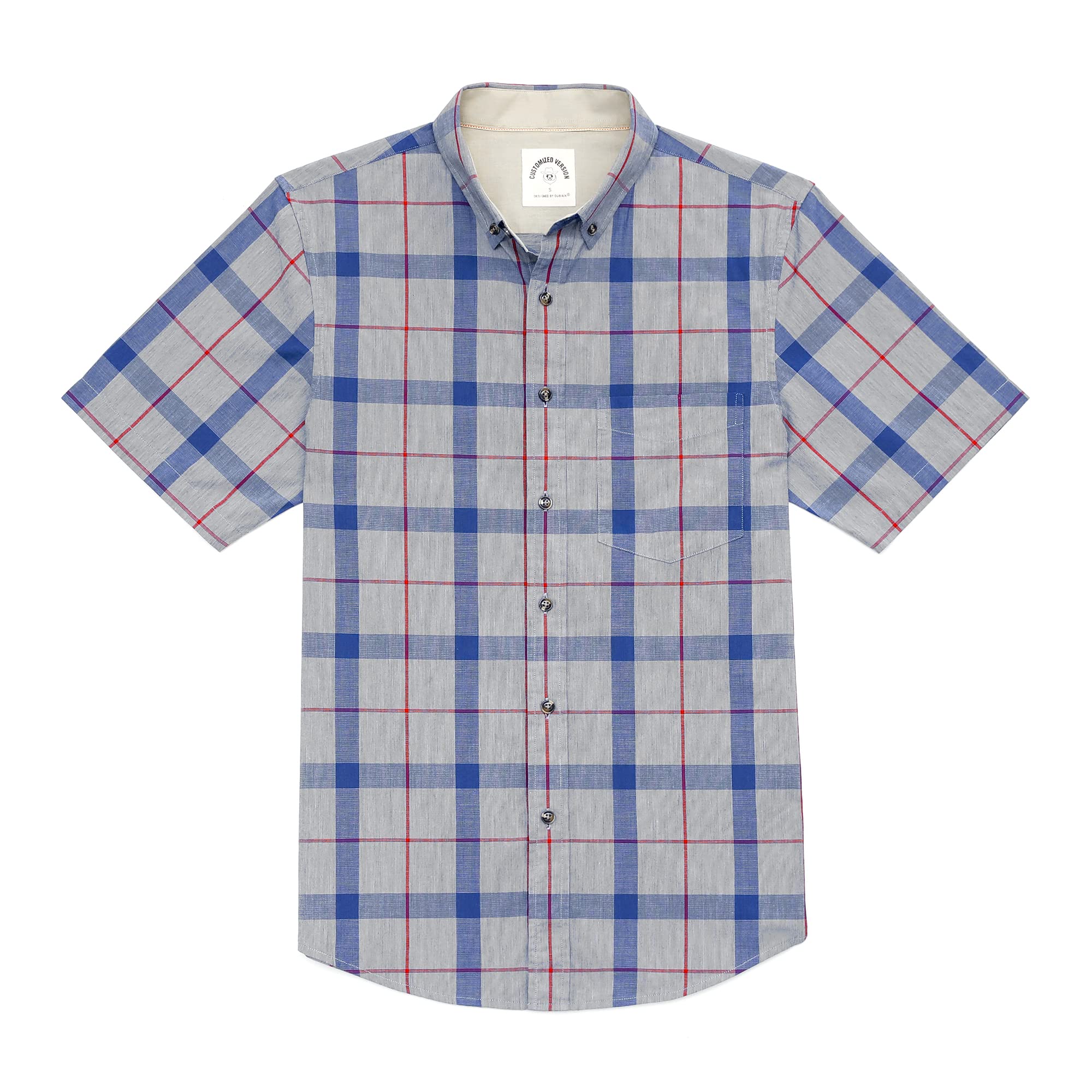 Dubinik® Men's Casual Plaid Cotton Short Sleeve Shirts with Pockets