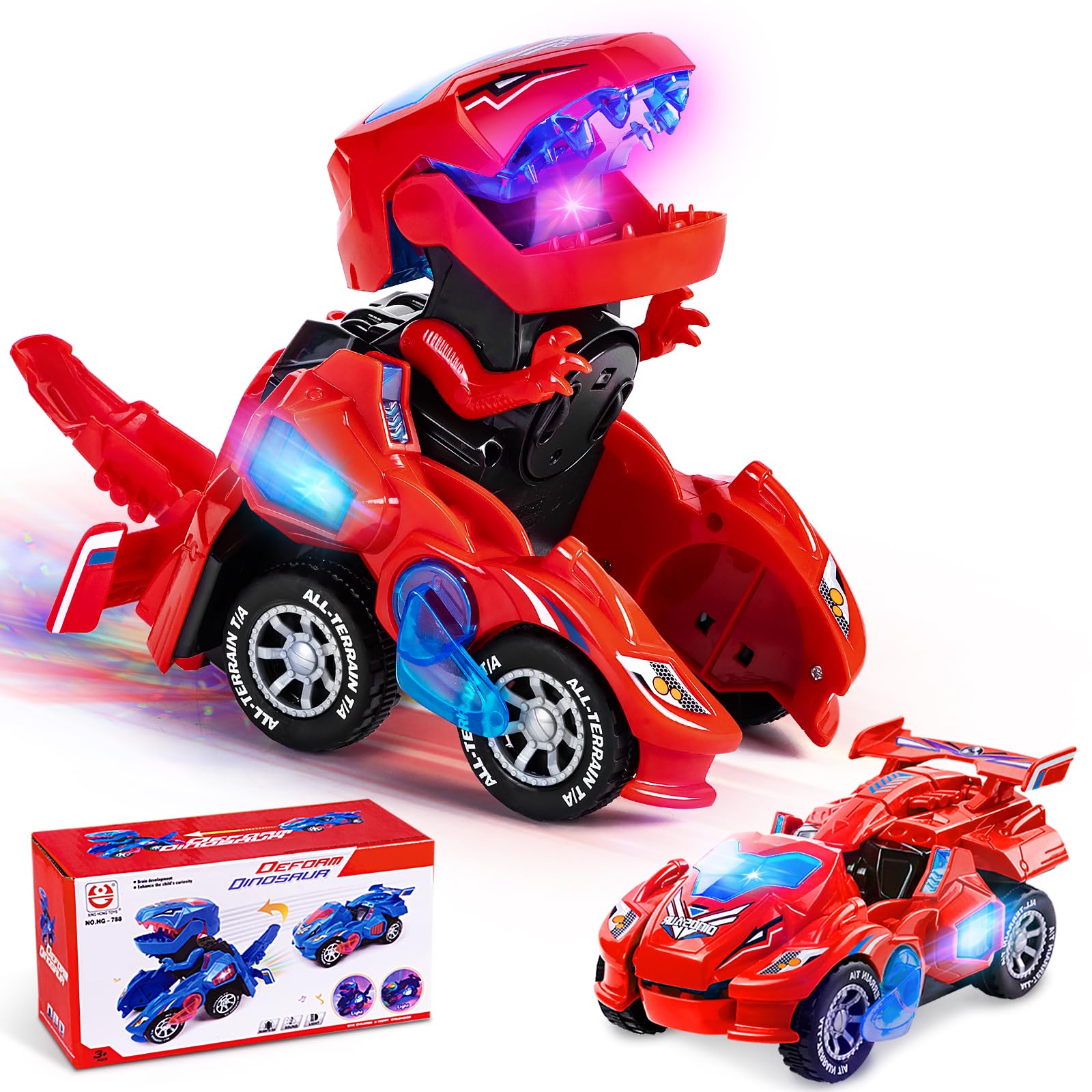 Yellcetoy Dinosaur Transform Car Toys, Kids Boys Gifts 3 4 5 6 7 Years Red | Aut