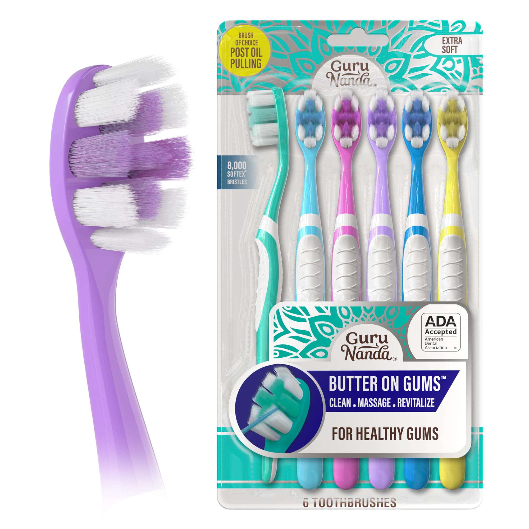GuruNanda Butter On Gums Toothbrush, ADA Accepted Manual Toothbrushes with 8000+