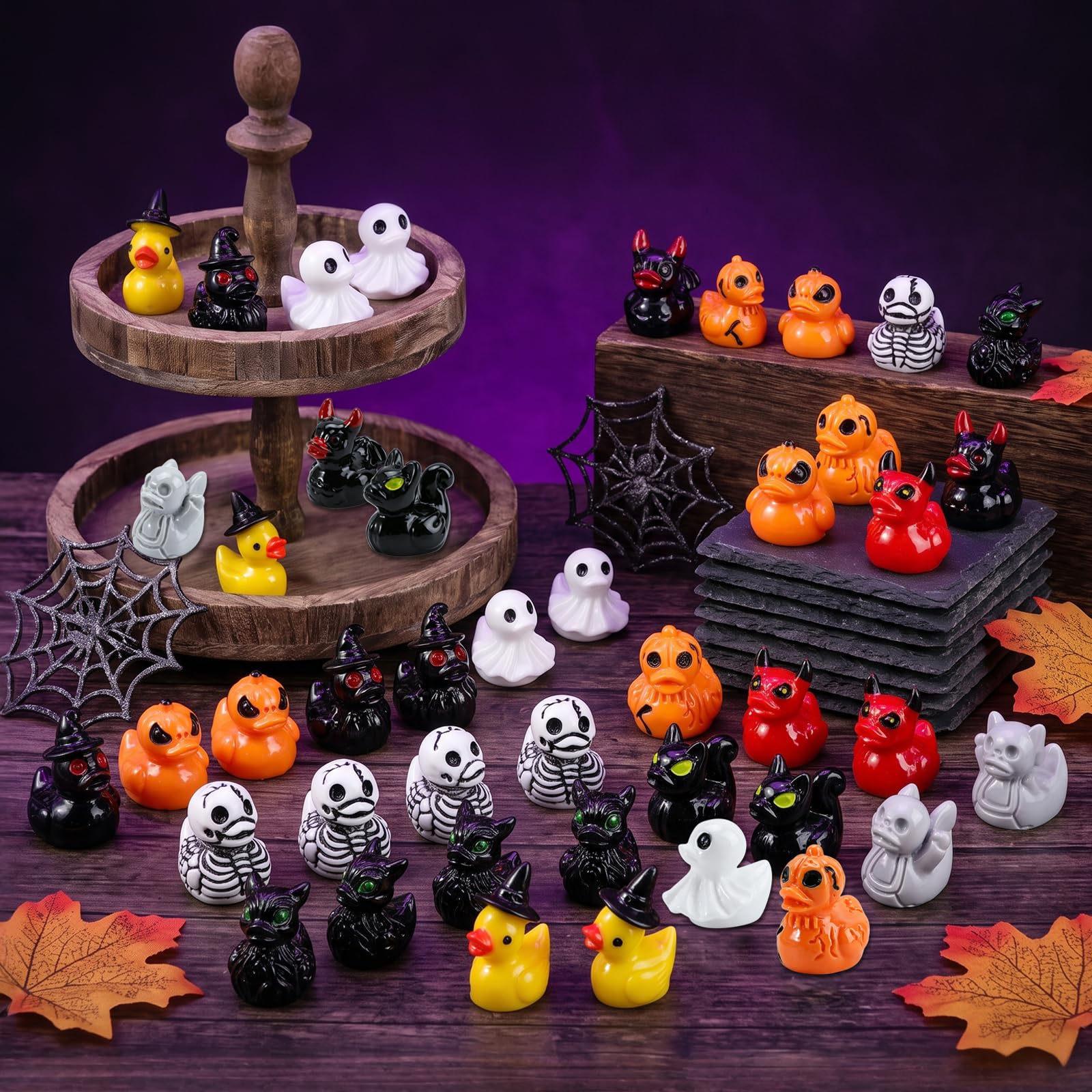 36 Pcs Halloween Mini Resin Ducks, Tiny Animals Figures to Hide and Seek | Littl