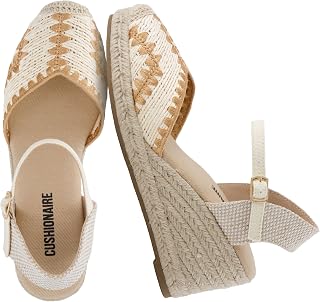 CUSHIONAIRE Samba Espadrillas in rafia da donna, zeppe chiuse con cinturino alla caviglia regolabile e plantare comodo