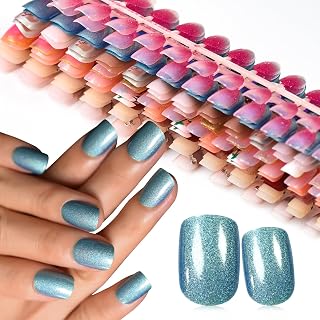 240pcs Medium Short Press for French Fake Nails 10pcs Full Cover Glitter Different Design Acrylic Fake Nails Nail Art DIY Deco Kit with 240pcs Nail Sticker Tool for Women and Girls