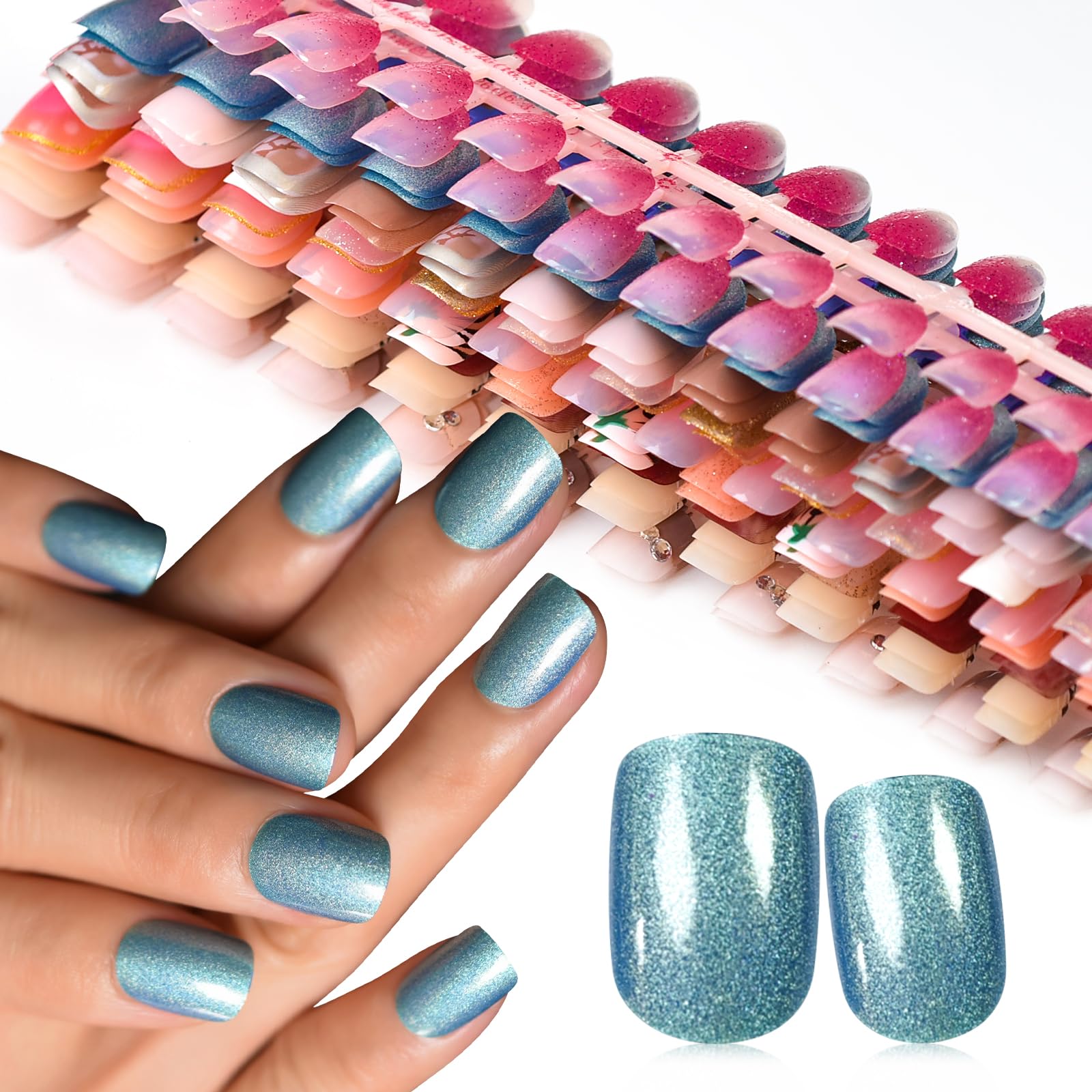 240pcs Medium Short Press for French Fake Nails 10pcs Full Cover Glitter Differe