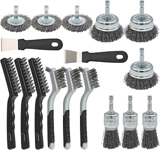 VASTOOLS 15pcs Wire Brushes Set, Carbon Steel Cup/Wheel/Pen Brushes for 1/4" Hex Shank Drill Attachments,Stainless Steel Hand Brushes,for Rust Removal,Paint Stripping and Cleaning