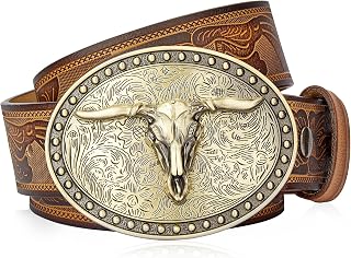 BISON DENIM Mens Belt Leather Western Cowboy Belts for Men Cinturones