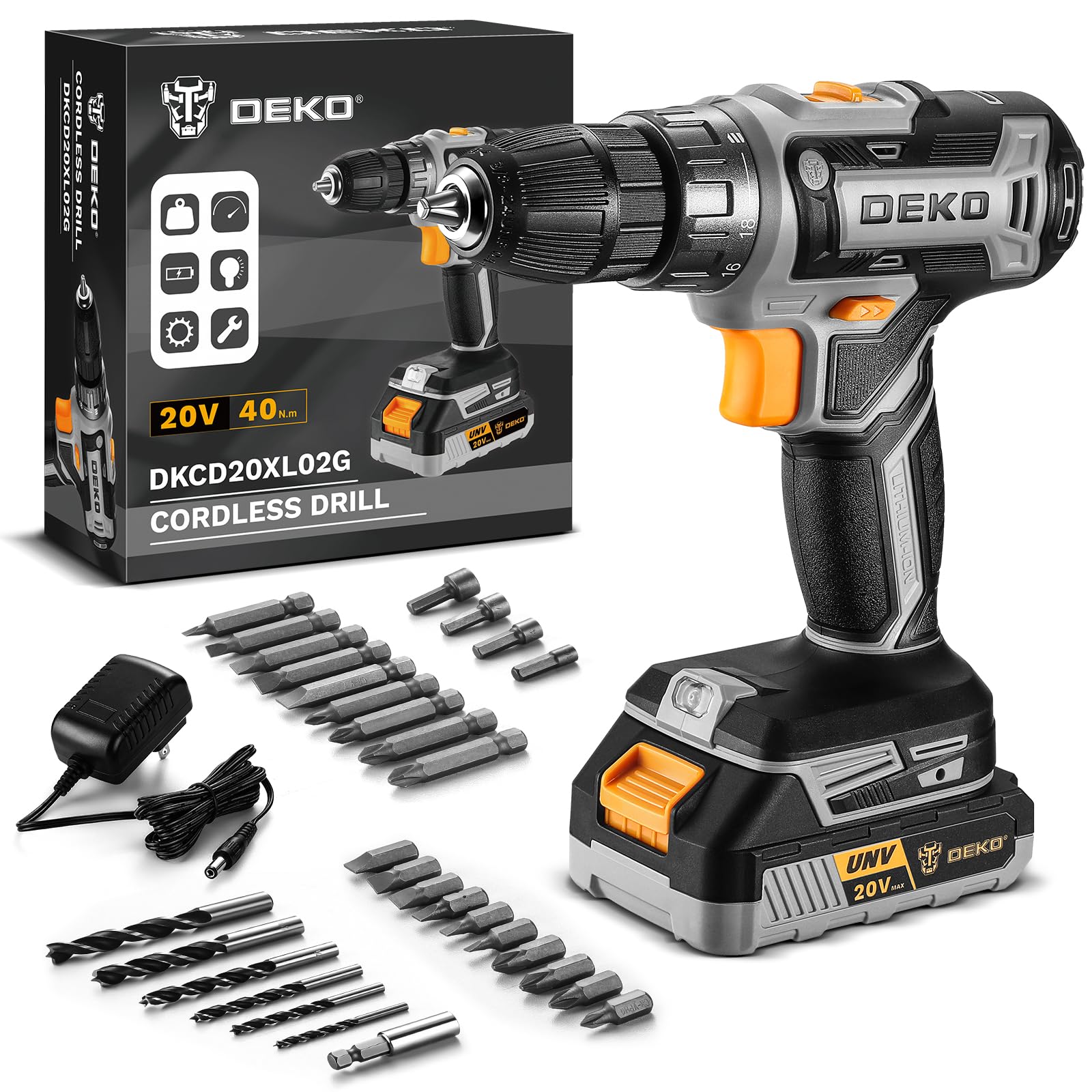 Power Drill Cordless: DEKO PRO Cordless Drill 20V Electric Power Drill Set Tool 