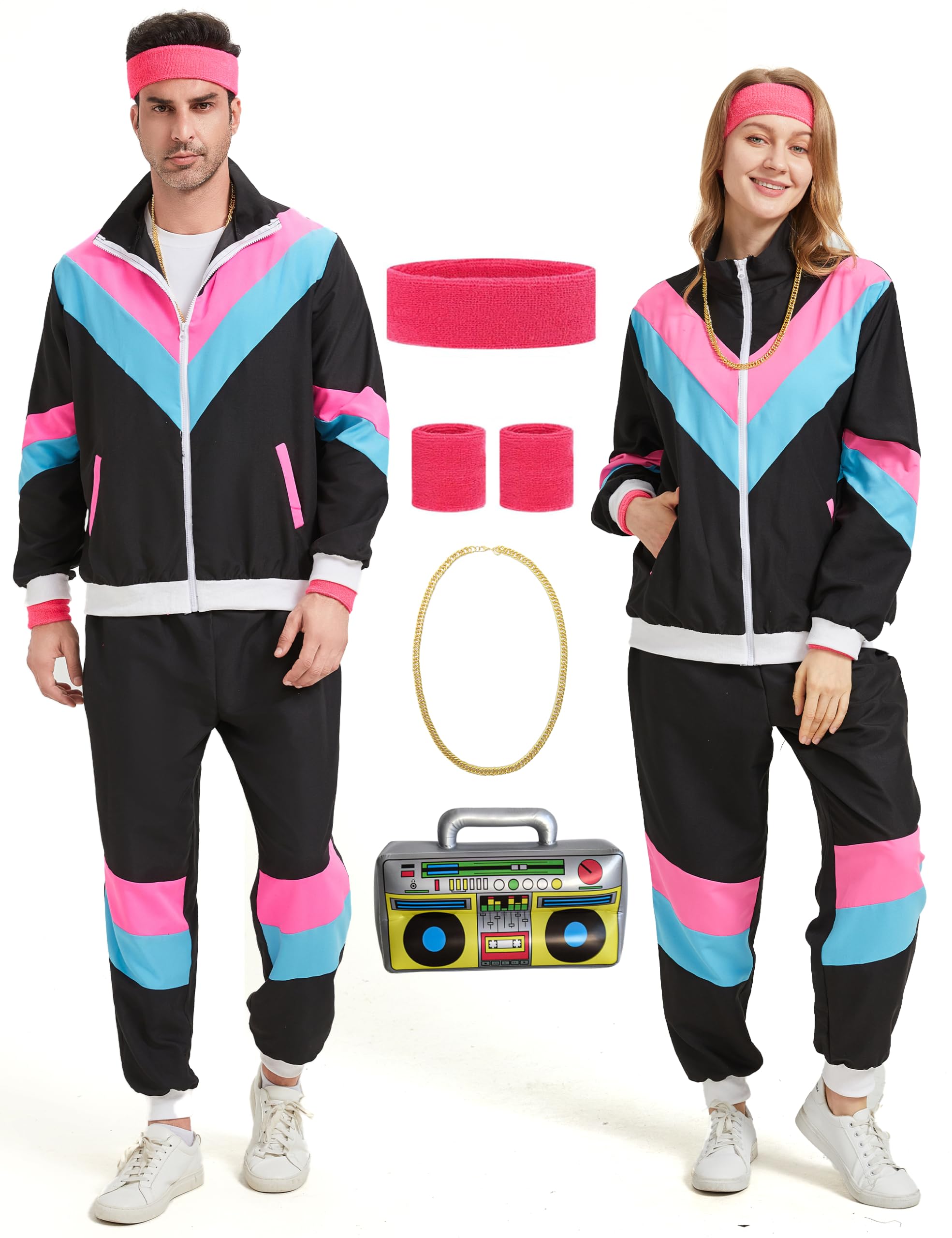 80er 90er Jahre Outfit Herren Damen 80er Trainingsanzug Jacke Hose Anzug, 90er J