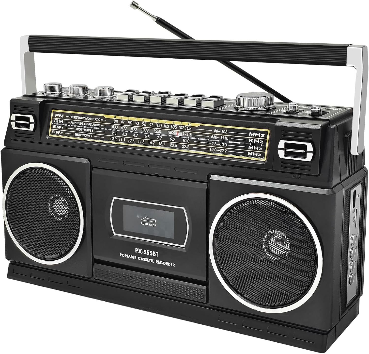 Cassette Player Boombox with Bluetooth, AM/FM/SW Radio & Record to USB, 24W Ster