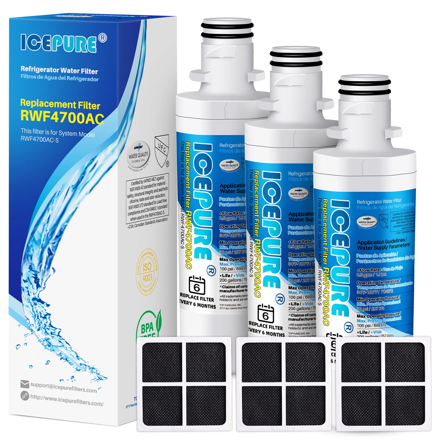 ICEPURE LT1000PC ADQ747935 Water Filter and LT120F Air Filter, 3 Combo | Replace