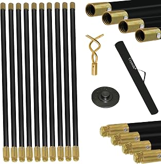 Crystals 12-Piece Drain Rods Set, 9.2M Flexible Drainage Rods with Heavy-Duty Rubber Plunger & Double Worm Screw, Outdoor Drain Unblocker for Drain Cleaning, Sewer Pipe Maintenance, Includes Carry Bag