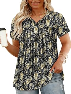 VISLILY Women Summer Tops Elegant Polo Shirt V Neck Turtleneck Pleated Tunic Button Down Blouses