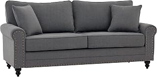 HOMCOM 196cm 3 Seater Sofa with Rubber Wood Legs, Nailhead Trim, Grey