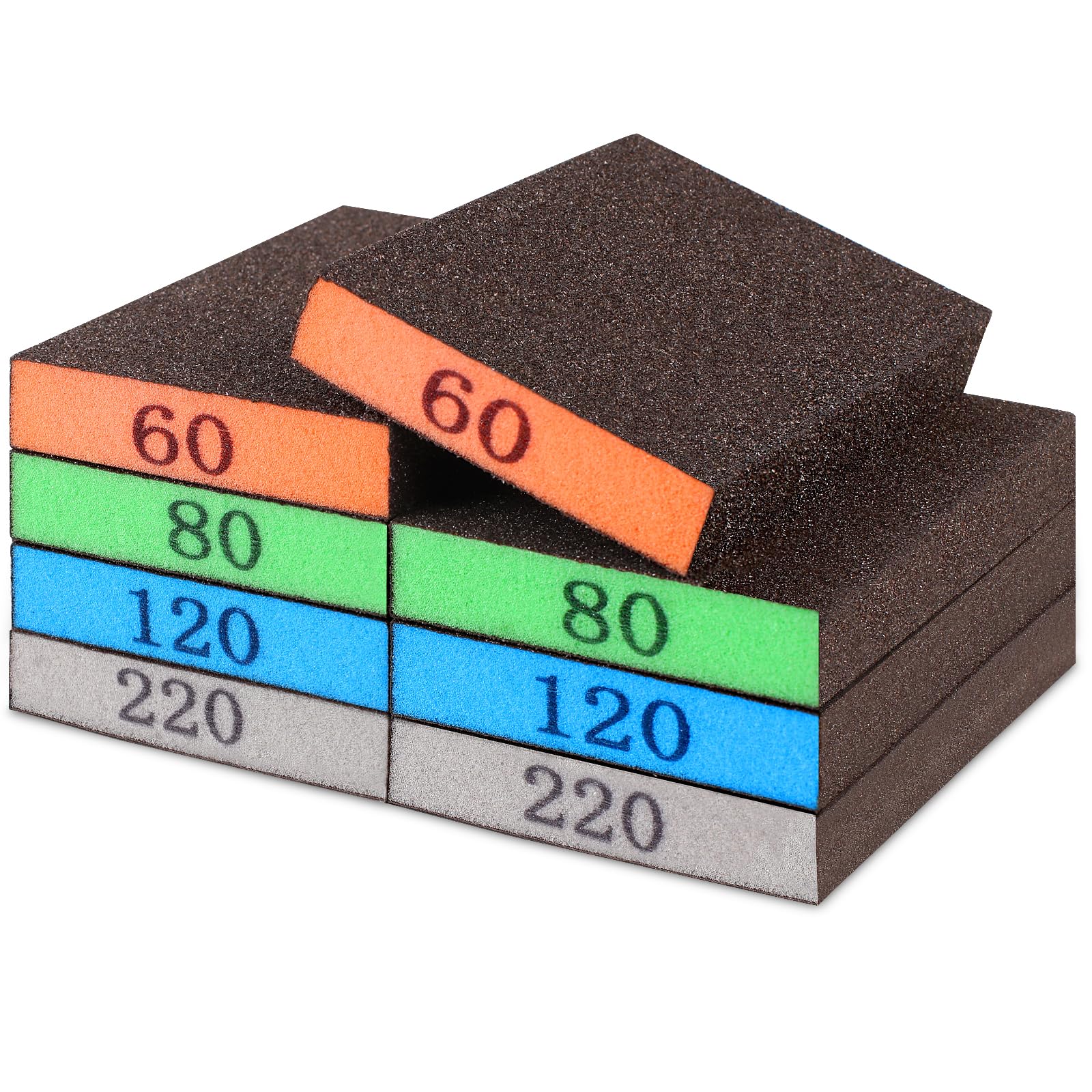 Romeda 8-Pack Sandpaper Block, Four Grits Per Pack 60/80/120/220, Washable and R