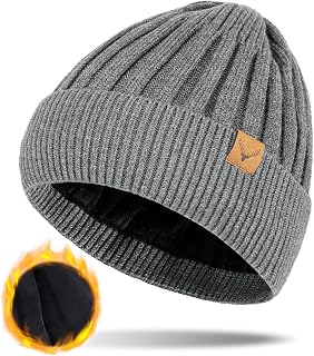 Mens Beanie Hat - Winter Knit Thermal Warm Soft Knit Cuffed Hat Classic Slouch Beanie for Men