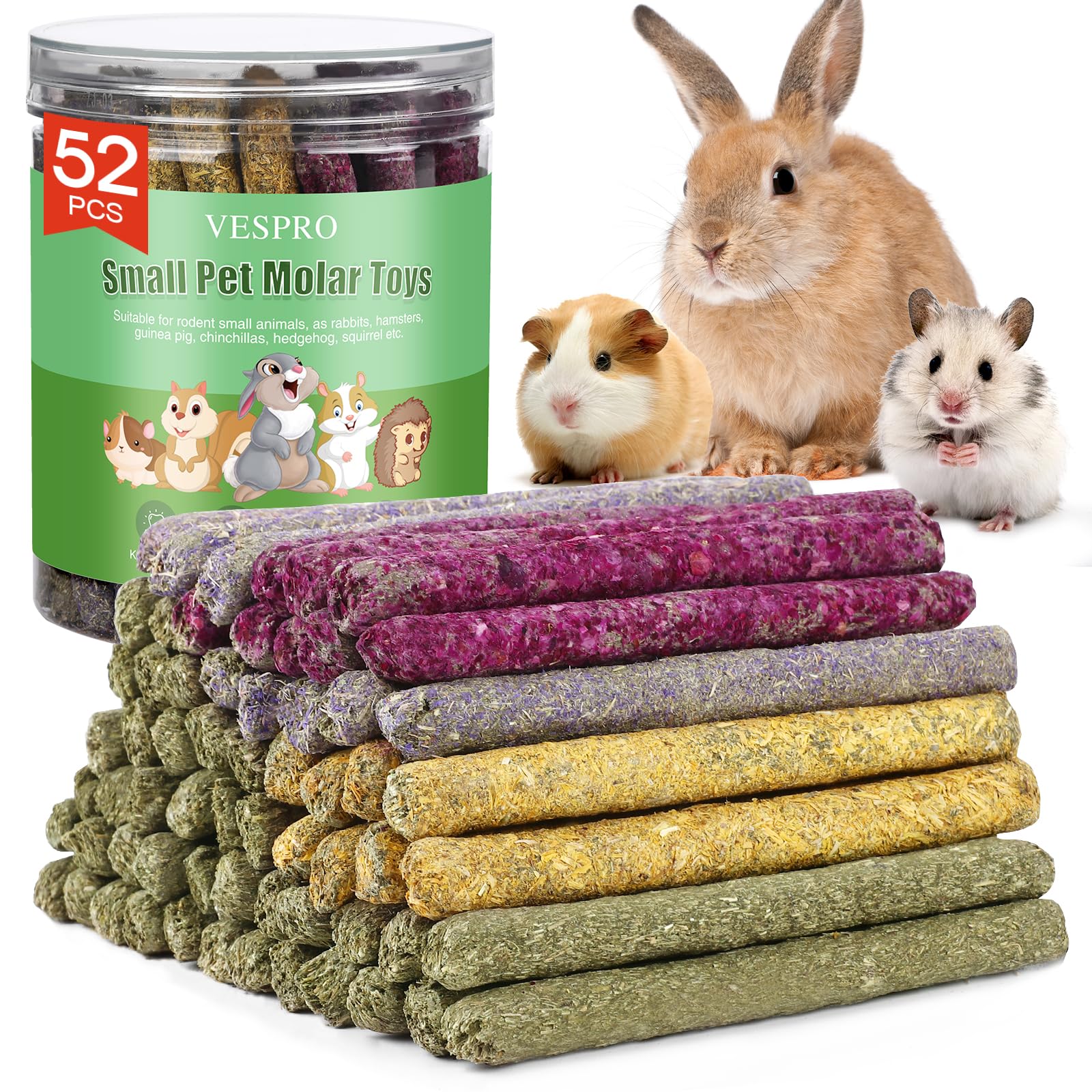 52Pcs Rabbit Chew Sticks, Guinea Pig Toys, Natural Timothy Teeth Stick | Rabbit 