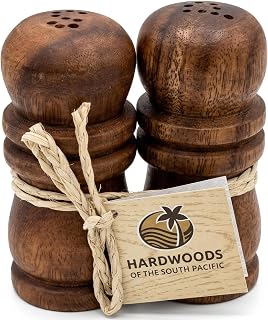 Handcrafted Hawaiian Acacia Wood Salt & Pepper Shaker Set – 4” Natural Wood Grinders, Anti-Clog Design, Sustainably Harvested, Kitchen Table Decor