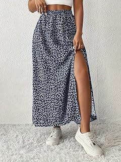 Boho Floral Skirt for Women Slit Maxi Split Thigh High Waisted Long Sexy Vocation Skirts