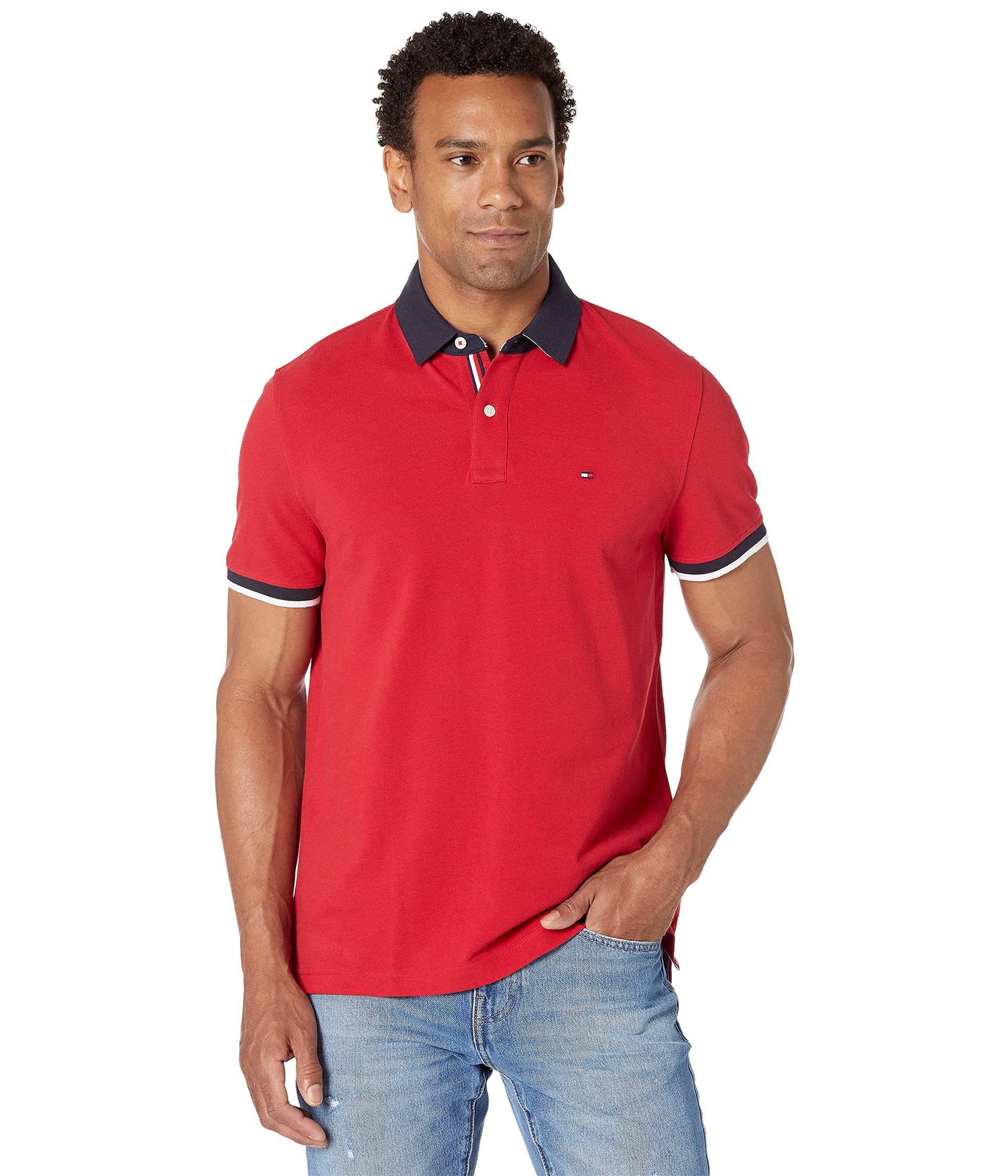 Tommy Hilfiger Men's Short Sleeve Cotton Pique Flag Polo Shirt in Custom Fit
