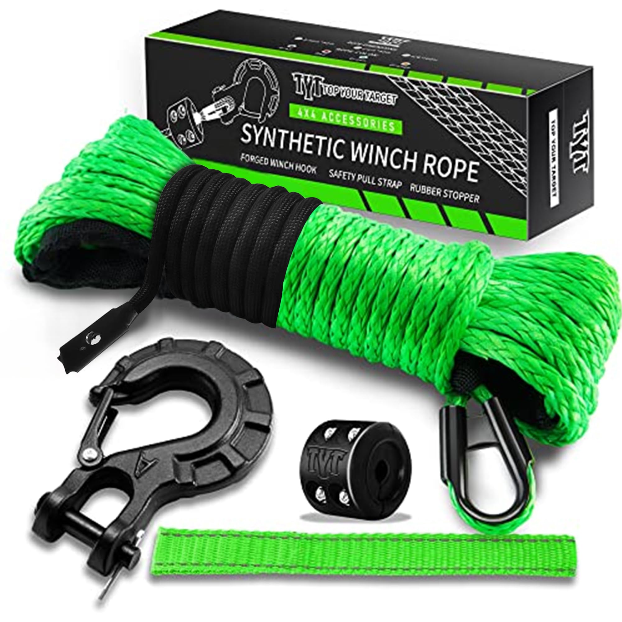 TYT Synthetic Winch Rope Kit - 1/4'' x 50' with 10000 lbs Strength, Protective S