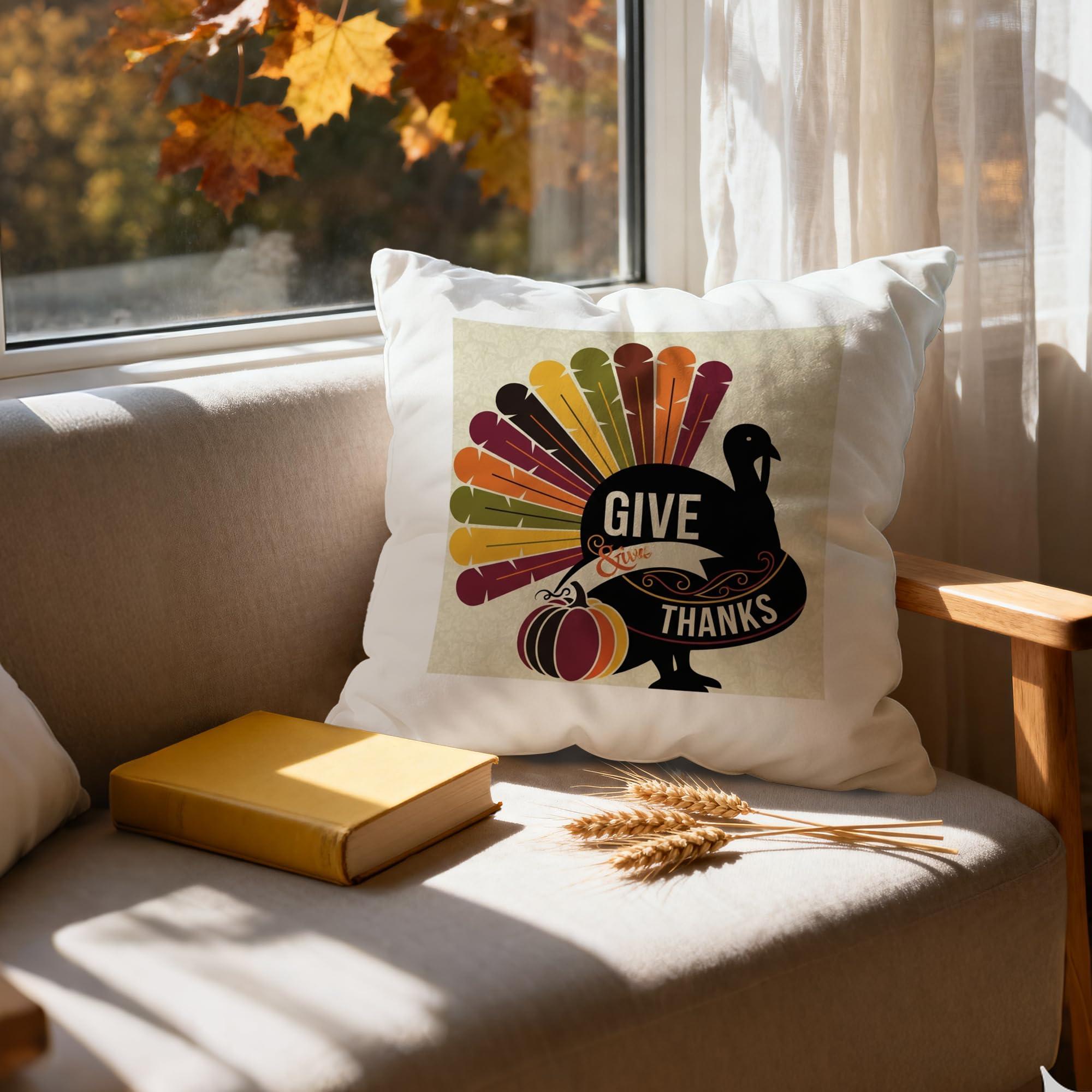 Thanksgiving Throw Pillow Cover 18x18 Fall Decorative Throw Pillow Cover Printed