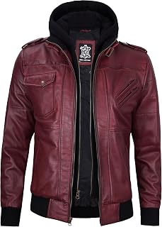 Hooded Leather Jacket Men Real Leather Bomber Jackets With Detachable Hood