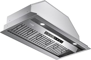 VIKIO HOME 36 Inch Range Hood Insert 980 CFM, Dual-Intake, Gesture & Touch | Built-in Kitchen Vent Hood, 3-Speed, Ducted/Ductless, Stainless Steel, Dishwasher-Safe Removable Filters