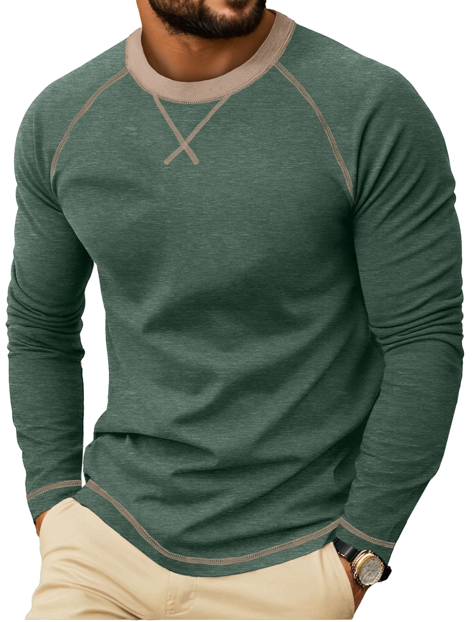 Askdeer Mens Cotton T-Shirt Short Long Sleeve Casual Shirts Crewneck Lightweight